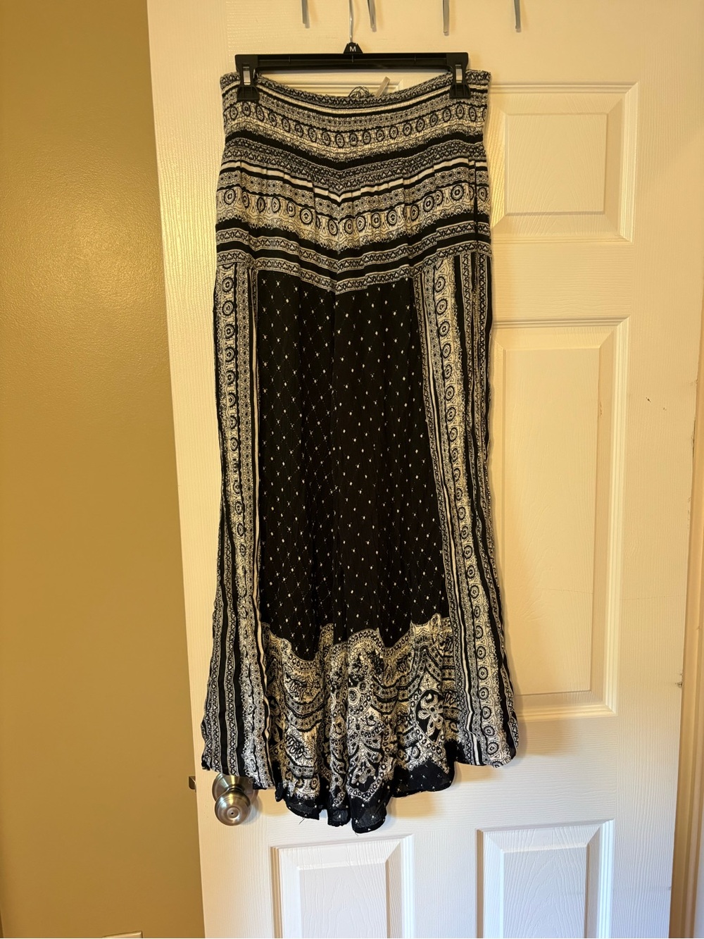 Free People Black and White Wide-Leg Boho Pants